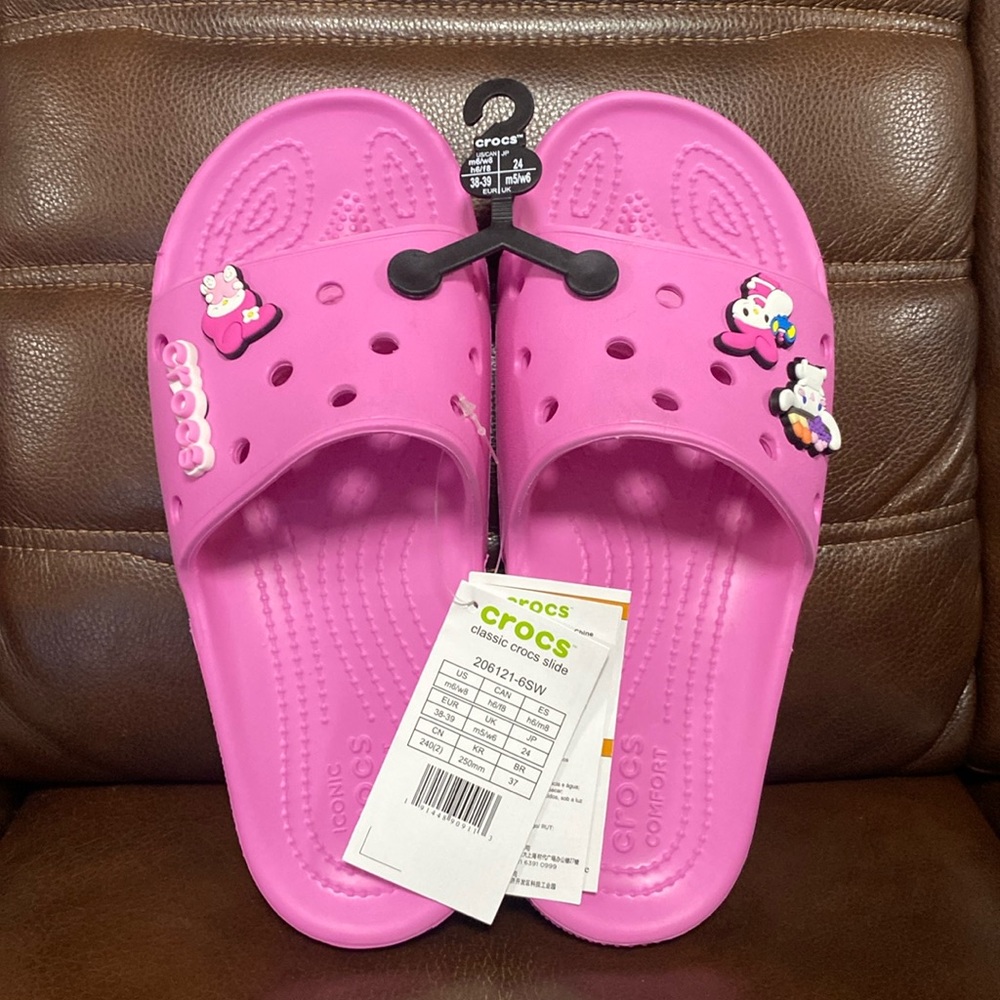 Classic Crocs Slides Taffy Pink Rose with 4 Jibbtz